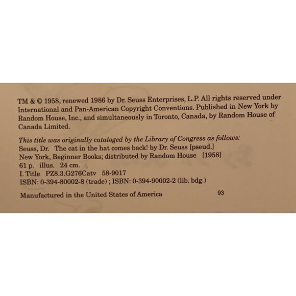 4 Dr. Seuss Books: Cat In The Hat-Cat Comes Back- One Fish Two Fish- Hop On Pop - Picture 2 of 14